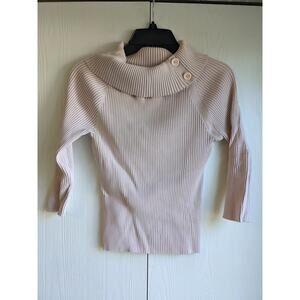 Atlantique Women Pink Ribbed Cowl Neck Long Sleeve Silk Blend Sweater Size XL